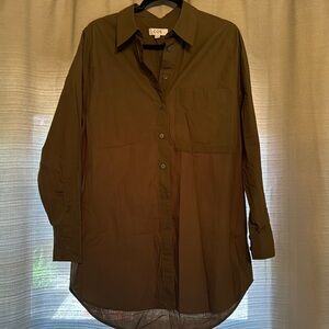 COS army green cotton poplin longer button down